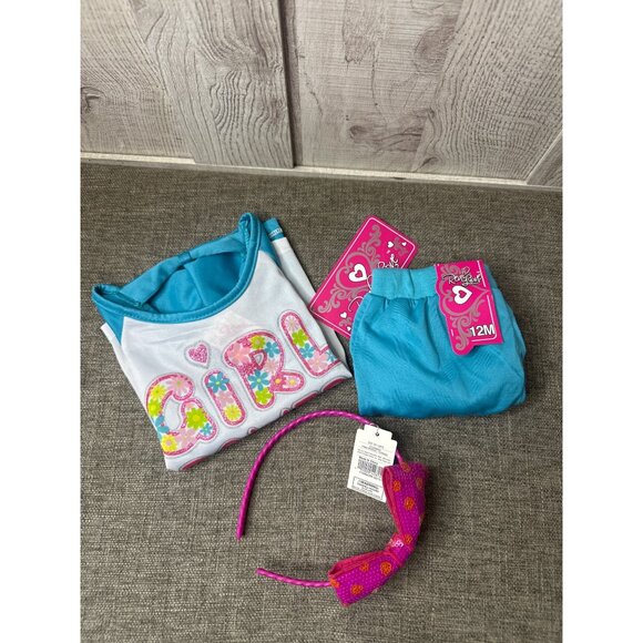 Girl Power 2 Pc Outfit Shirt & Shorts by Real Love Size 12M and Headband - Picture 1 of 10